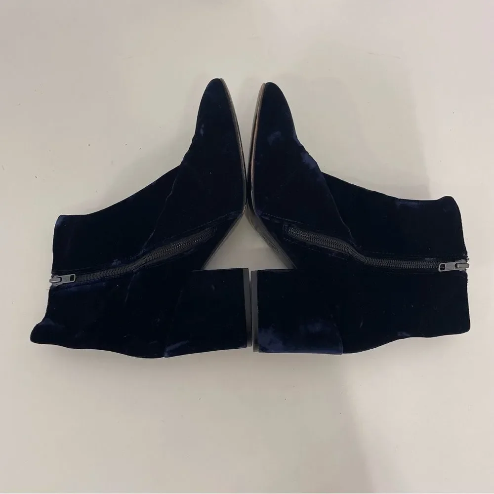 ASH Navy Blue Velvet Block Heel Booties - Picture 5 of 7